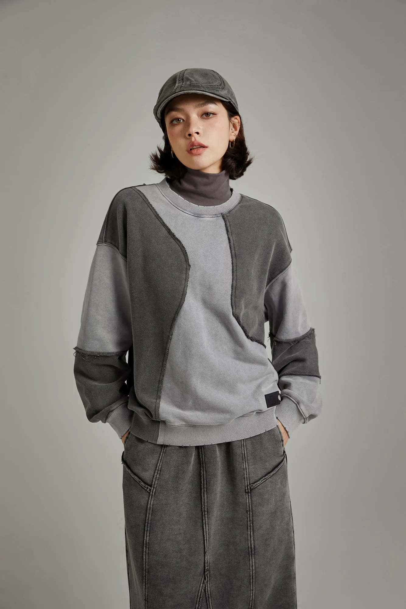 Stitched Patchwork Color Boxy Sweatshirt