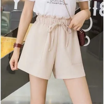 Summer Women Outdoor Slim-Look Korean Street Style Wide Leg Pants High Waist Casual Shorts