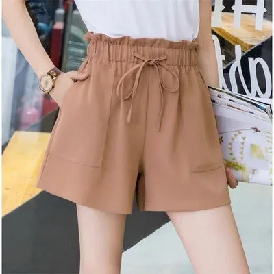 Summer Women Outdoor Slim-Look Korean Street Style Wide Leg Pants High Waist Casual Shorts