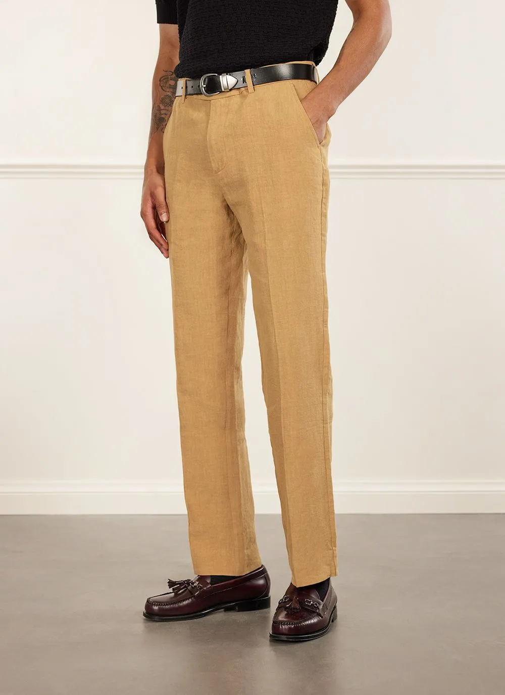 Tailored Linen Trousers | Camel