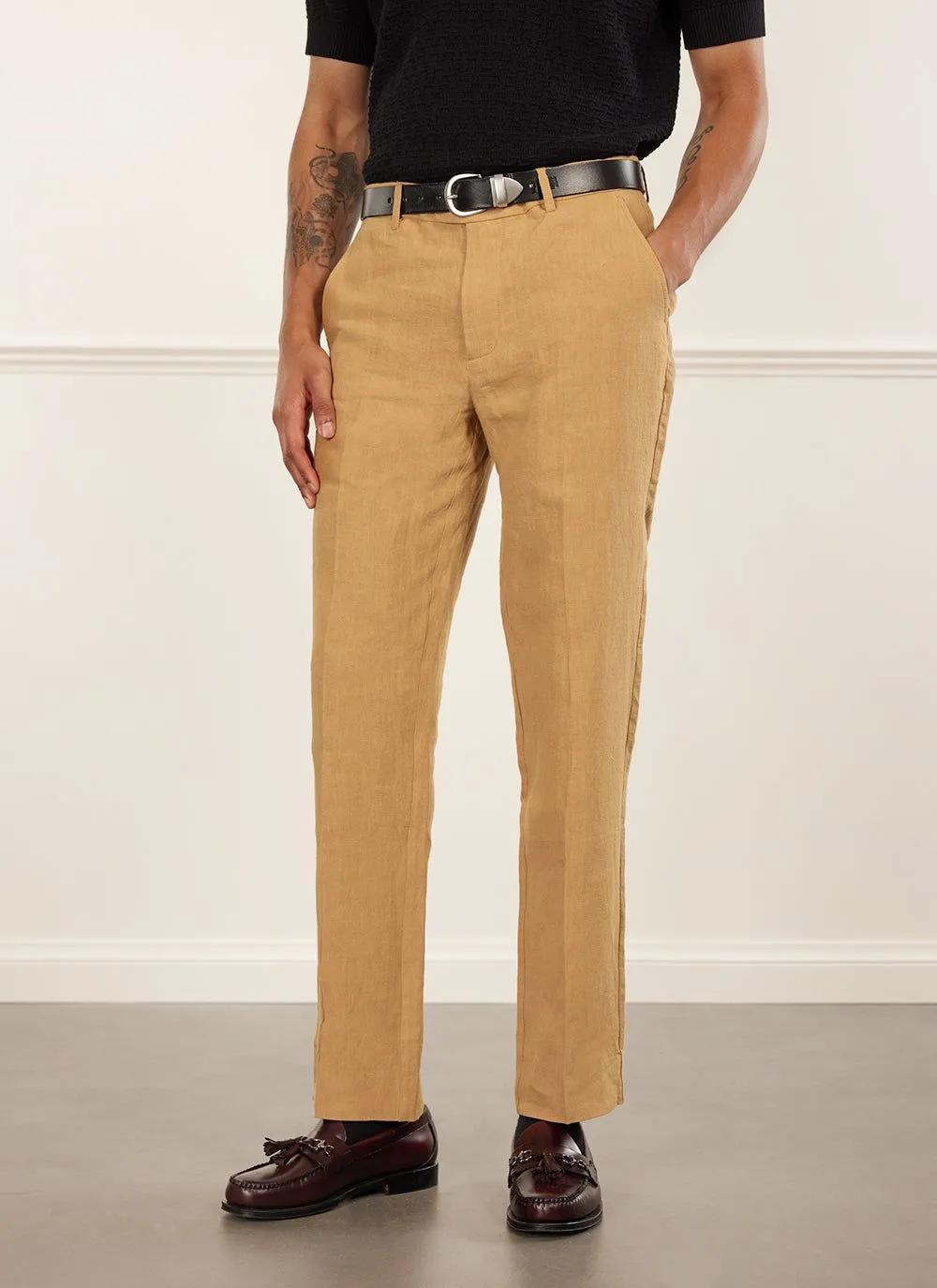 Tailored Linen Trousers | Camel