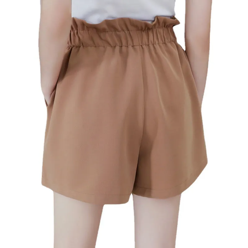 Trendy Women Thin High Waist Slim-Look Elastic Loose A-Line Casual Shorts Wide Leg Pants