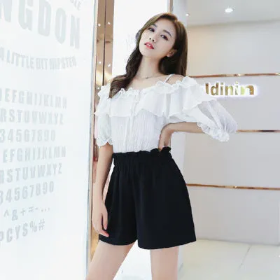 Trendy Women Thin High Waist Slim-Look Elastic Loose A-Line Casual Shorts Wide Leg Pants