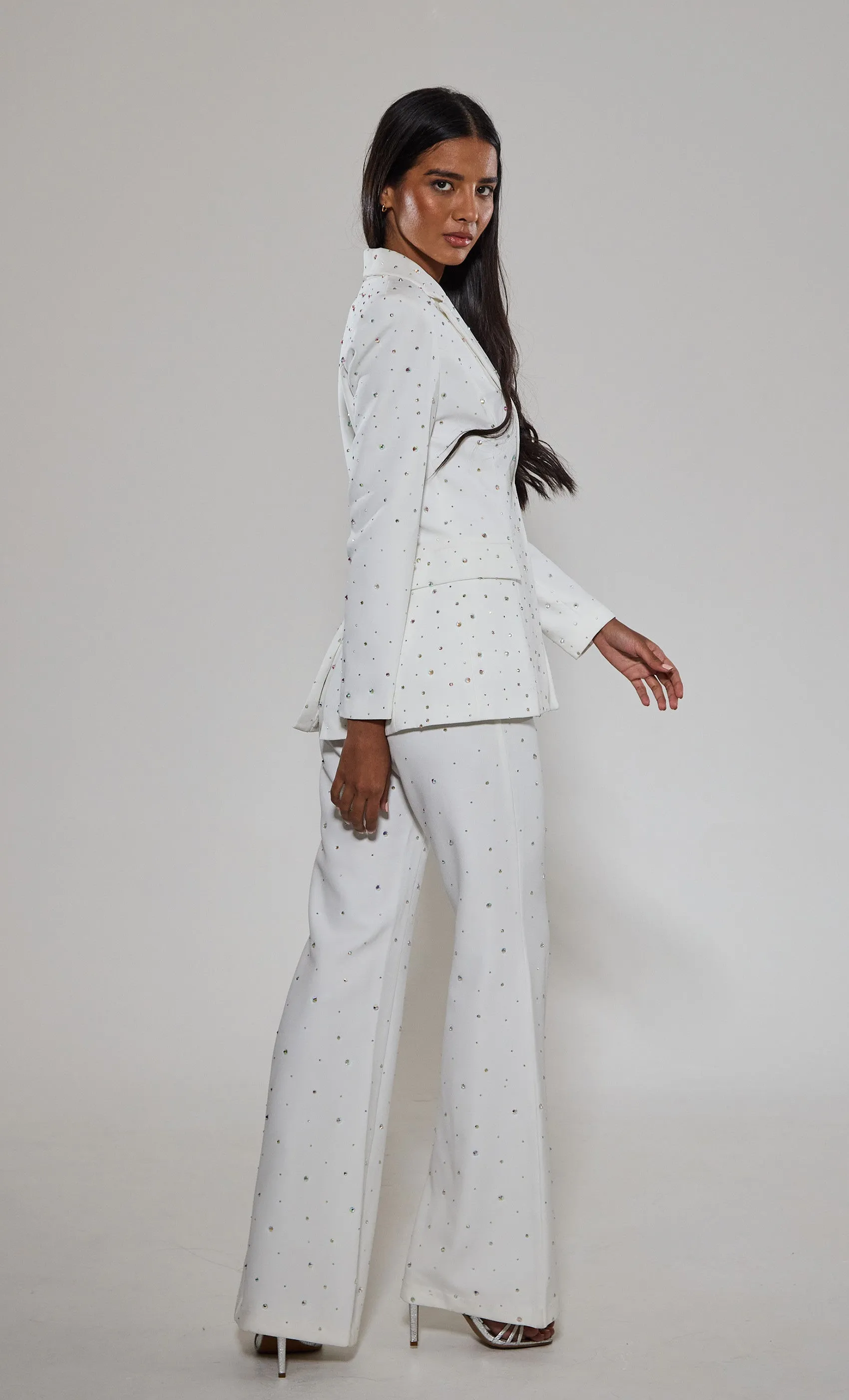 White Diamante Embellished Tailored Blazer