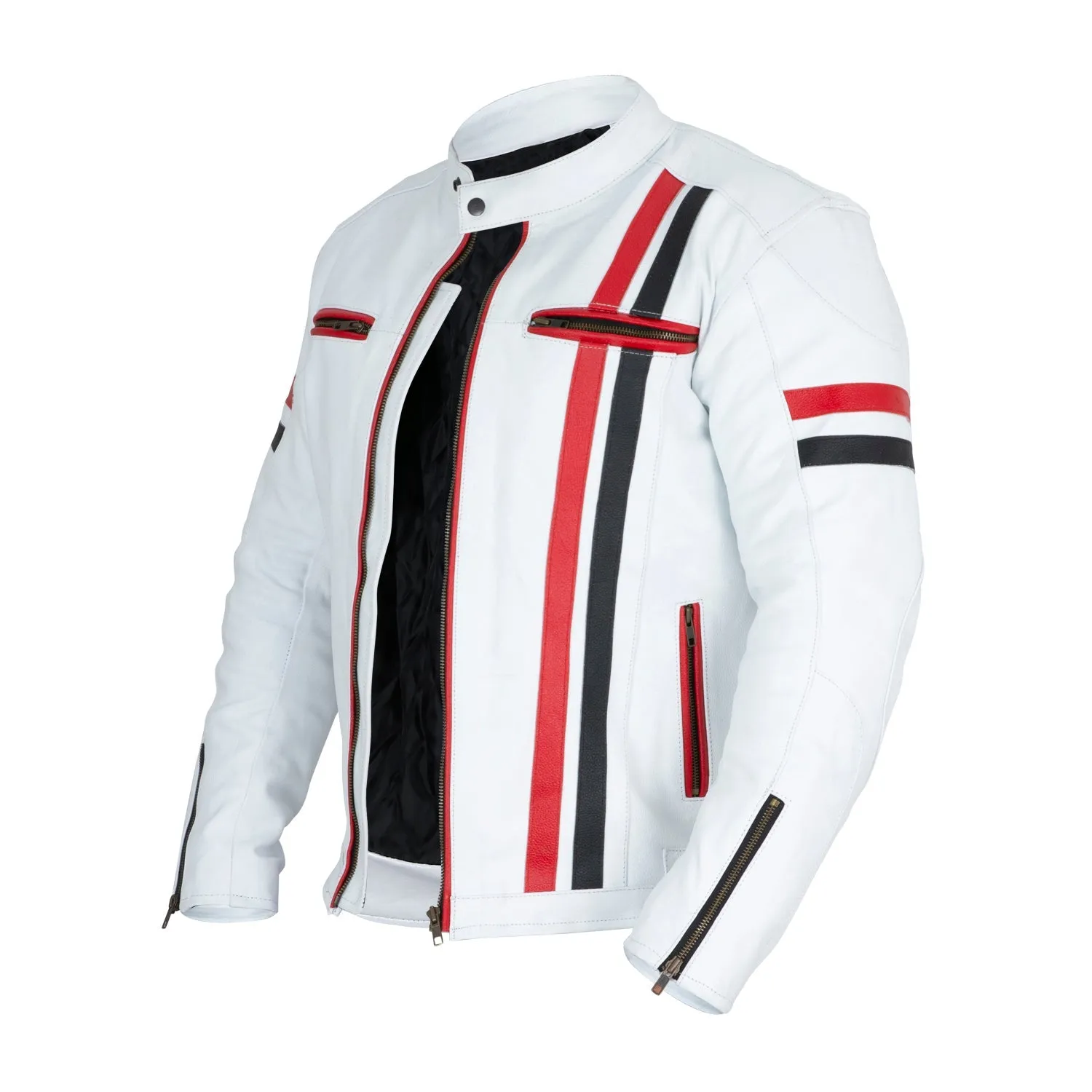 White Genuine Leather Motorcycle Jacket - Real Leather Moto Biker Jacket Mens