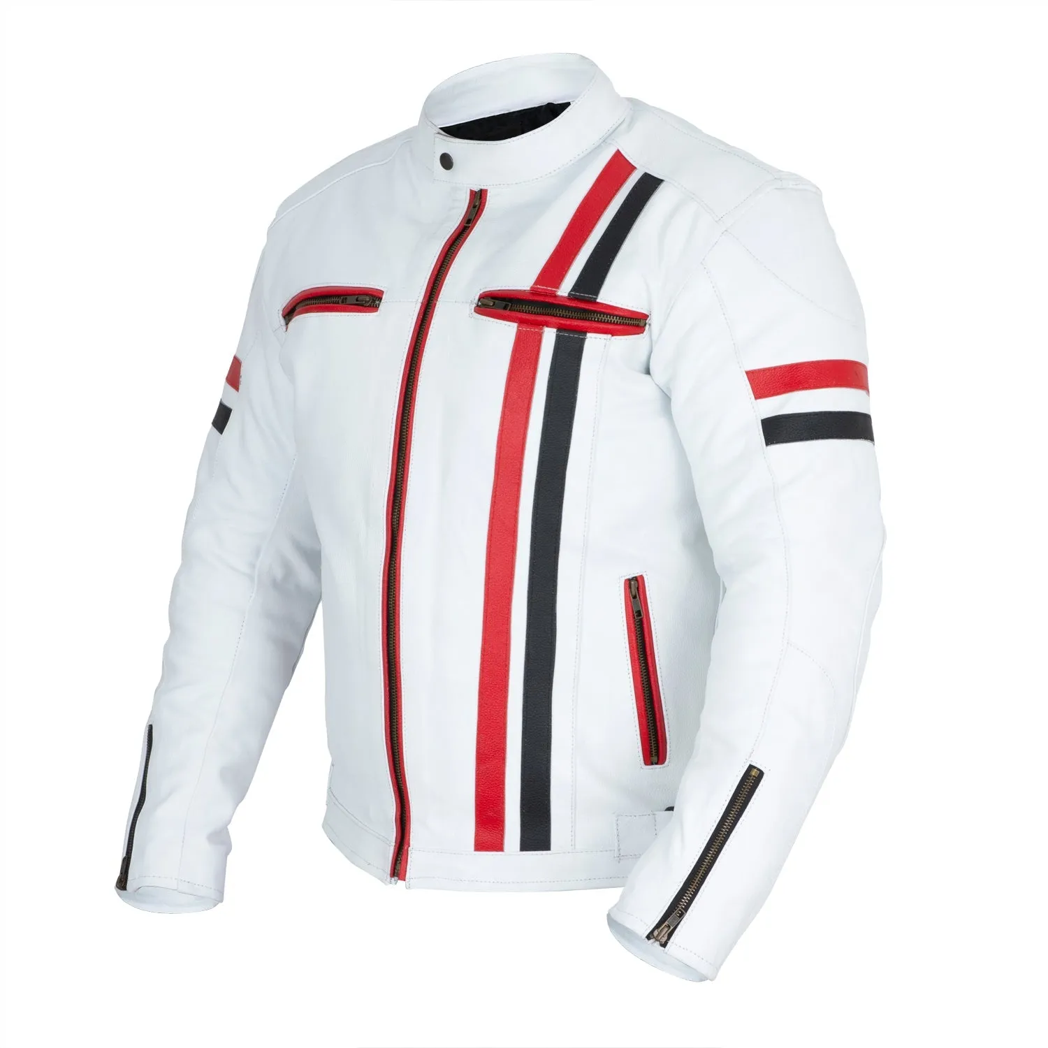 White Genuine Leather Motorcycle Jacket - Real Leather Moto Biker Jacket Mens