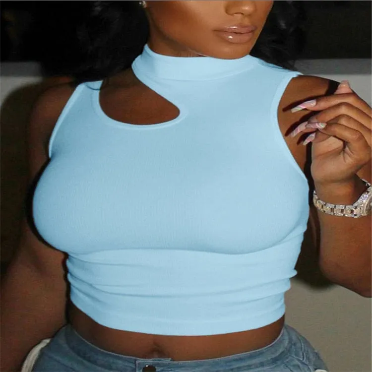 Women Cut Out Sexy Crop Tops Off Shoulder Solid Short Tops Women Tank Summer Tube Tops