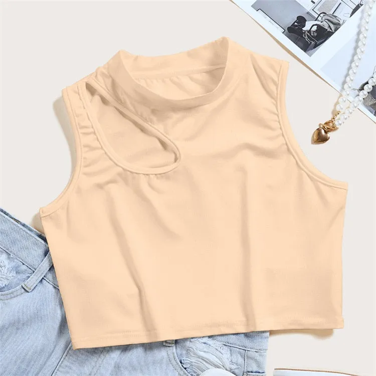 Women Cut Out Sexy Crop Tops Off Shoulder Solid Short Tops Women Tank Summer Tube Tops