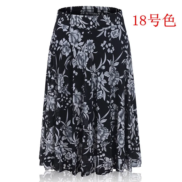 Women Summer Mom Granny Elastic Waist Ice Silk Wide Leg Pants Mid-Length Loose Casual Culottes