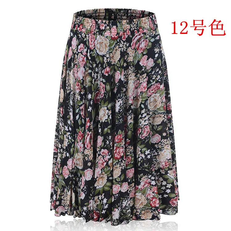 Women Summer Mom Granny Elastic Waist Ice Silk Wide Leg Pants Mid-Length Loose Casual Culottes