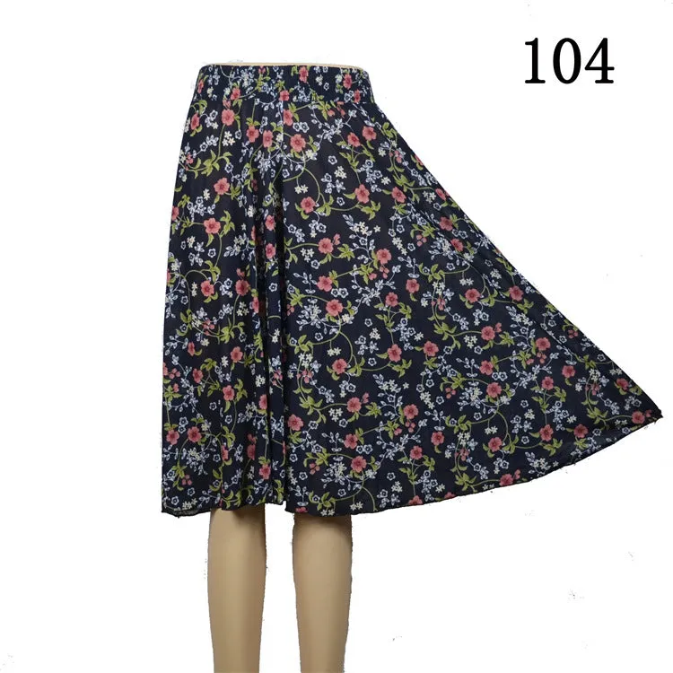 Women Summer Mom Granny Elastic Waist Ice Silk Wide Leg Pants Mid-Length Loose Casual Culottes