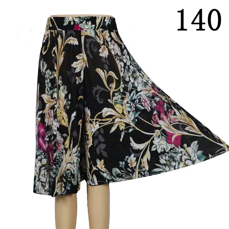 Women Summer Mom Granny Elastic Waist Ice Silk Wide Leg Pants Mid-Length Loose Casual Culottes