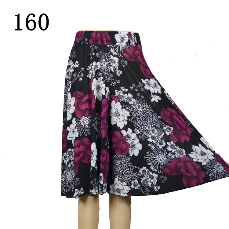 Women Summer Mom Granny Elastic Waist Ice Silk Wide Leg Pants Mid-Length Loose Casual Culottes