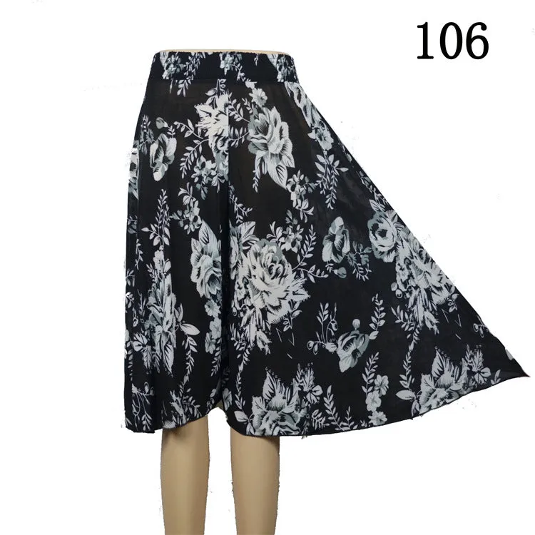 Women Summer Mom Granny Elastic Waist Ice Silk Wide Leg Pants Mid-Length Loose Casual Culottes