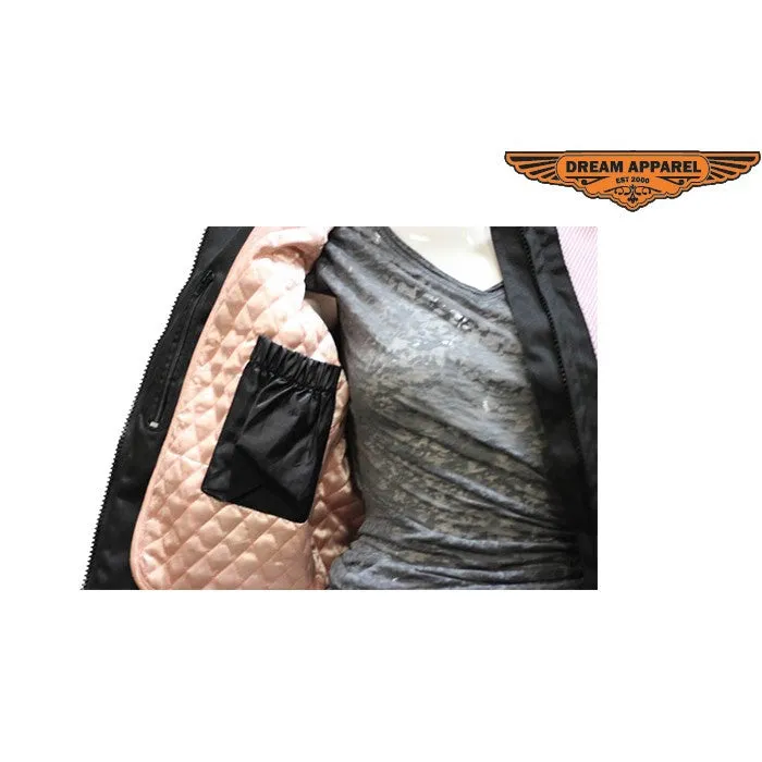 Womens Black and Pink Mesh Armored Motorcycle Jacket Reflective Stripe