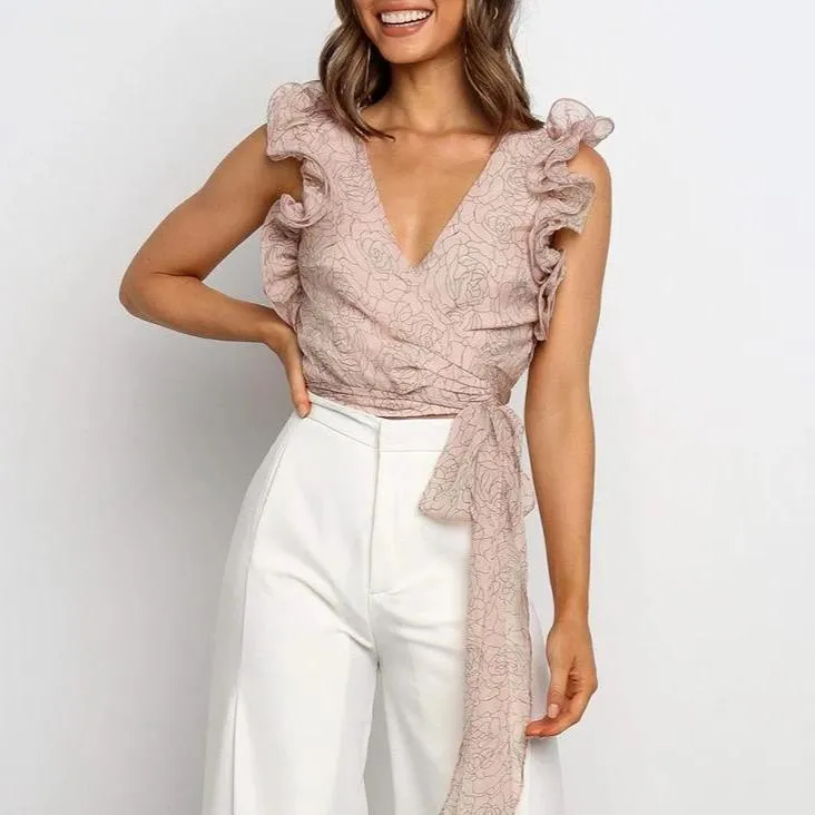 Women's Summer V-Neck Tank Ruffled Crop Top